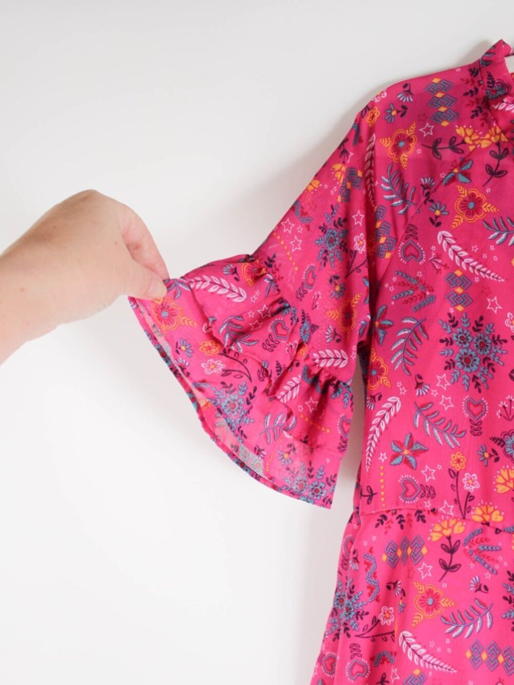 Wonder Nation Girls Pink Floral Dress L (10-12) Plus Ruffle Sleeve Boho - Picture 4 of 12